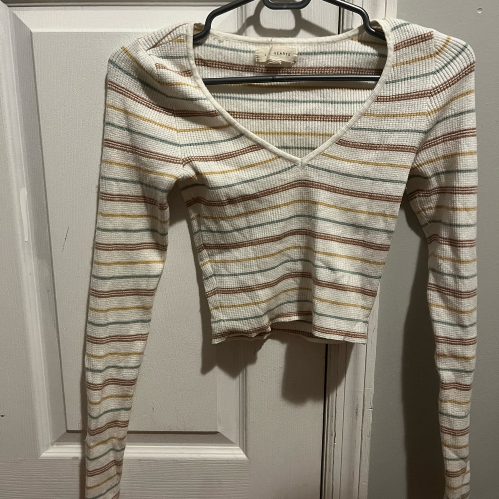 l.a hearts white striped long sleeve top